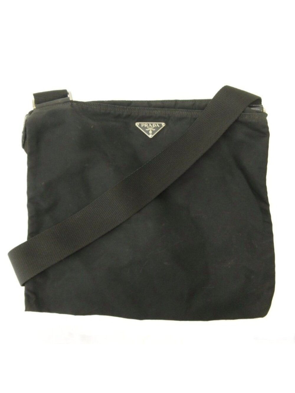 Prada Triangle Plate Shoulder Bag Nylon Logo Black